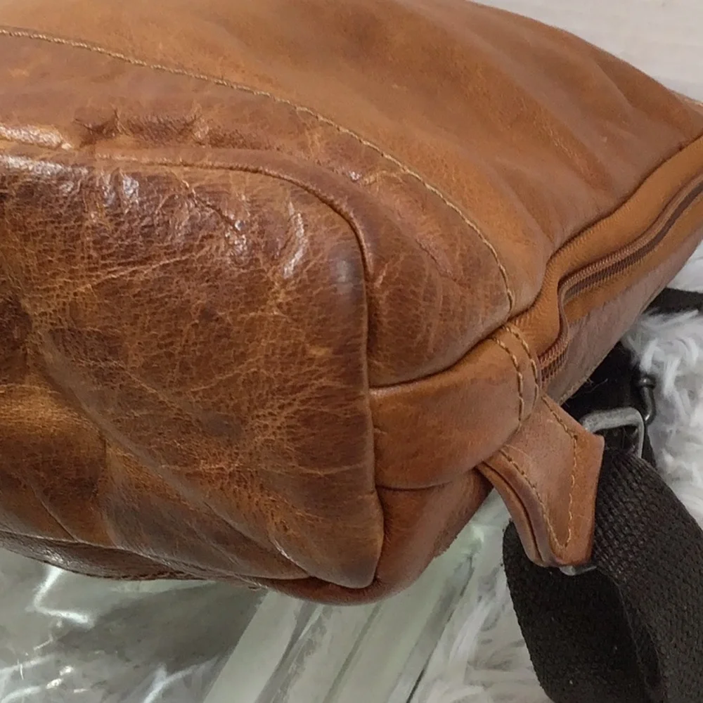 Jack Georges Voyager cognac leather backpack crossbody unisex vintage